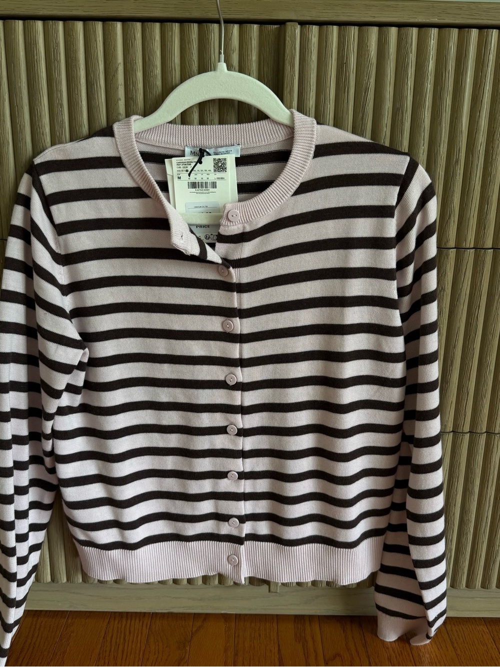 Mango Pink and Brown Striped Button-Up Cardigan